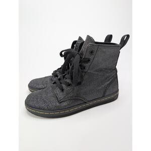 Dr. Martens Hackney Black Glitter Leather Combat Boots Women's US 5
